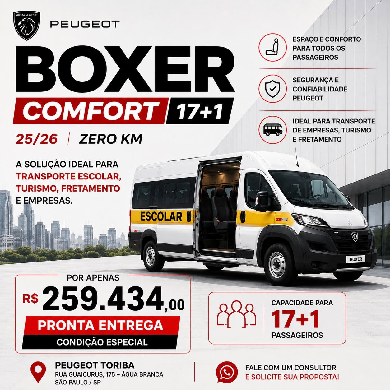 Peugeot Boxer Comfort 17+1 - 25/26 Zero KM - R$ 259.434,00 - Pronta entrega